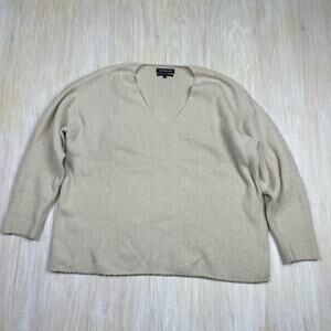 Something Navy Beige Rib Knit V Neck Chic Lounge Oversized Pullover Sweater XS